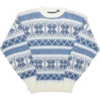 SPETTRO Mens Blue White Patterned Jumper Crew Neck Basic Knit S Winter Style SPETTRO Mens Blue White Patterned Jumper Crew Neck Basic Knit S Winter Style