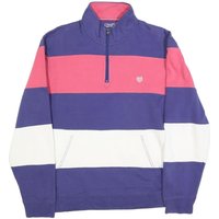 CHAPS Mens Blue & Pink & White Quarter Zip Sweatshirt Colour Block Casual CHAPS Mens Blue & Pink & White Quarter Zip Sweatshirt Colour Block Casual
