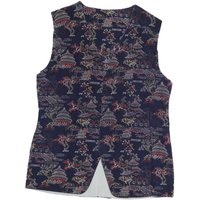 Mens Navy Blue Cotton Blend Button Jacket M Printed Pattern Asian Motif Vest