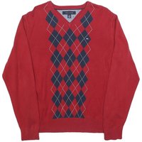 TOMMY HILFIGER Mens Red & Navy Patterned Jumper V-Neck Basic Knit M Classic TOMMY HILFIGER Mens Red & Navy Patterned Jumper V-Neck Basic Knit M Classic
