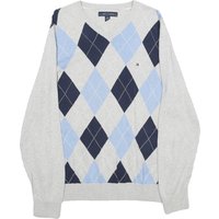 TOMMY HILFIGER Mens Grey Blue Argyle V-Neck Cotton Jumper M Classic Pre TOMMY HILFIGER Mens Grey Blue Argyle V-Neck Cotton Jumper M Classic Pre