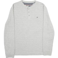 TOMMY HILFIGER Mens Grey Stripe Henley Shirt L Long Sleeve Crew Neck Cotton TOMMY HILFIGER Mens Grey Stripe Henley Shirt L Long Sleeve Crew Neck Cotton