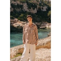Molly oversized collar linen shirt in Mocha Gingham Molly oversized collar linen shirt in Mocha Gingham