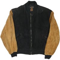 PHASE EIGHT Mens Black & Brown Leather Bomber Jacket L Suede Zip Closure PHASE EIGHT Mens Black & Brown Leather Bomber Jacket L Suede Zip Closure
