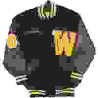 DELONG Mens Black & Yellow Academic Wool Varsity Button Jacket DELONG Mens Black & Yellow Academic Wool Varsity Button Jacket