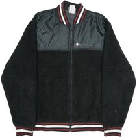 CHAMPION Mens Black Zip Jacket Polyester Blend Varsity Style Logo CHAMPION Mens Black Zip Jacket Polyester Blend Varsity Style Logo