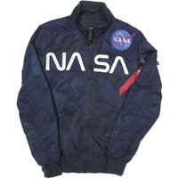 ALPHA INDTRIES Mens Navy Blue Flight Jacket S Polyester NASA Print Zip Bomber ALPHA INDTRIES Mens Navy Blue Flight Jacket S Polyester NASA Print Zip Bomber