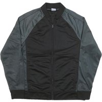 STARTER Mens Black & Grey Athletic Polyester Blend Zip Bomber Jacket STARTER Mens Black & Grey Athletic Polyester Blend Zip Bomber Jacket
