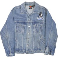 MICKEY Mens Blue Denim Jacket S Cotton Blend Button Closure Vintage Cartoon MICKEY Mens Blue Denim Jacket S Cotton Blend Button Closure Vintage Cartoon