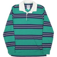 LANDS END Mens Green & Navy Striped Long Sleeve Polo Shirt M Cotton Blend Casual LANDS END Mens Green & Navy Striped Long Sleeve Polo Shirt M Cotton Blend Casual