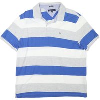 TOMMY HILFIGER Mens Blue & Grey Striped Short Sleeve Polo Shirt Cotton Blend TOMMY HILFIGER Mens Blue & Grey Striped Short Sleeve Polo Shirt Cotton Blend