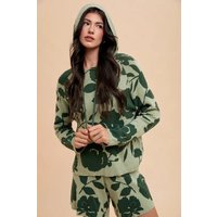 Annie Wear Flower Pattern Drawstring Hooded Top and Shorts Sweater Set Annie Wear Flower Pattern Drawstring Hooded Top and Shorts Sweater Set