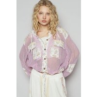 POL Vintage Washed Crochet Hoodie Jacket With Patchwork POL Vintage Washed Crochet Hoodie Jacket With Patchwork