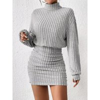 Ribbed Turtleneck Long Sleeve Sweater Dress