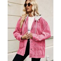 Oversized Button Up Denim Jacket with Hood Oversized Button Up Denim Jacket with Hood