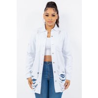 American Bazi Distressed Button Up Long Sleeve Denim Jacket American Bazi Distressed Button Up Long Sleeve Denim Jacket
