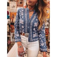 Floral Embroidered Button Up Denim Shirt Floral Embroidered Button Up Denim Shirt