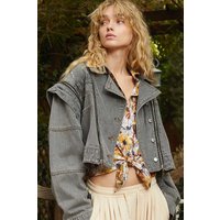 POL Cropped Denim Jacket with Functional Zipper Detail POL Cropped Denim Jacket with Functional Zipper Detail