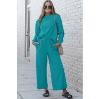 Double Take Full Size Textured Long Sleeve Top and Drawstring Pants Set Double Take Full Size Textured Long Sleeve Top and Drawstring Pants Set