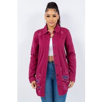 American Bazi Distressed Button Up Long Sleeve Denim Jacket American Bazi Distressed Button Up Long Sleeve Denim Jacket
