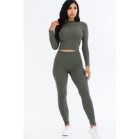 Ribbed Mock Neck Long Sleeve Top & Leggings Set Ribbed Mock Neck Long Sleeve Top & Leggings Set