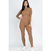 Ribbed Mock Neck Long Sleeve Top & Leggings Set Ribbed Mock Neck Long Sleeve Top & Leggings Set