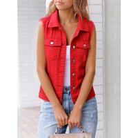 Full Size Button Down Raw Hem Sleeveless Denim Jacket Plus Size