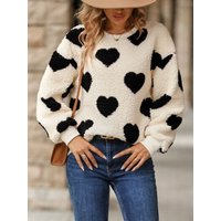 Fuzzy Heart Dropped Shoulder Sweatshirt