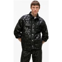 Kl Jeans – All-over Logo Denim Overshirt, Man, Black, Size: Xs Kl Jeans – All-over Logo Denim Overshirt, Man, Black, Size: Xs