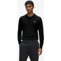 Karl Lagerfeld – Merino Wool Long-sleeved Polo Shirt, Man, Black, Size: Xs Karl Lagerfeld – Merino Wool Long-sleeved Polo Shirt, Man, Black, Size: Xs