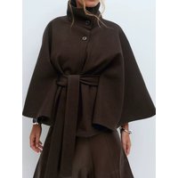 Ladies Standing Collar Cape Button Waistband Windbreaker Coat Ladies Standing Collar Cape Button Waistband Windbreaker Coat