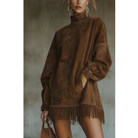 Viretta Suede fringe detail Turtleneck mini dress Viretta Suede fringe detail Turtleneck mini dress
