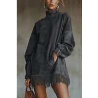 Viretta Suede fringe detail Turtleneck mini dress Viretta Suede fringe detail Turtleneck mini dress