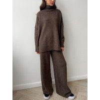 Plain Turtleneck Knit Pants Set Plain Turtleneck Knit Pants Set