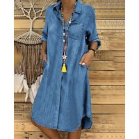 Stylish Casual Denim Shirt Dress with Comfortable Fit Stylish Casual Denim Shirt Dress with Comfortable Fit