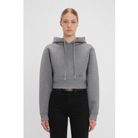 Victoria Beckham Cropped Structured Hoodie In Grey Marl Victoria Beckham Cropped Structured Hoodie In Grey Marl