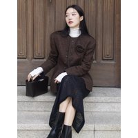 Ladies Classic Round Neck Jacket Brown Ladies Classic Round Neck Jacket Brown