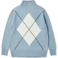 Half Turtleneck Diamond Pattern Loose-fit Knit [Blue]