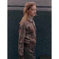 CHECK JACQUARD CARDIGAN stone brown CHECK JACQUARD CARDIGAN stone brown