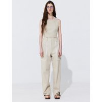 Color-Block Point Linen Trousers _ Beige Color-Block Point Linen Trousers _ Beige