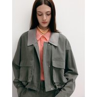 Cotton Blended Big Pocket Bomber Jacket Khaki WE Cotton Blended Big Pocket Bomber Jacket Khaki WE