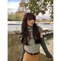 fur Turtleneck Short-Sleeved Knitwear GRAY fur Turtleneck Short-Sleeved Knitwear GRAY