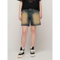Front washed wide denim shorts Deep blue
