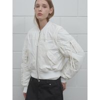 Shirring Detachable Cropped Bomber Jacket [White]
