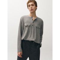 Ribbed Henley Neck Long Sleeve shirt [Gray]
