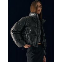 Glossy Pearl Short Puffer Jacket [BLACK] WBDL