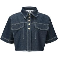 DENIM SHORT SLEEVE CROPPED SHIRT DARK NAVY DENIM SHORT SLEEVE CROPPED SHIRT DARK NAVY