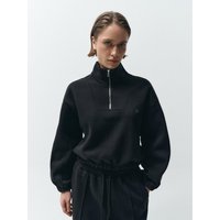 LOGO HALF ZIP UP HIGH NECK SWEATSHIRT, BLACK LOGO HALF ZIP UP HIGH NECK SWEATSHIRT, BLACK