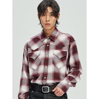 Flannel Plaid Western Relaxed Fit Shirt [Burgundy]