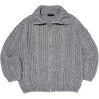 Cable High-neck Semi-overfit Knit Jacket [Grey]